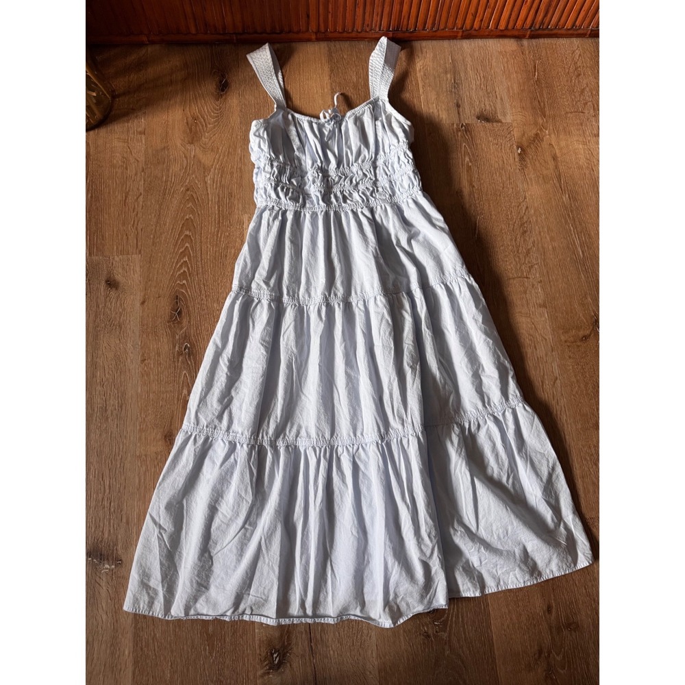 Sunday Best Light Blue Tiered Cotton Smocked Sleeveless Midi Dress Size M